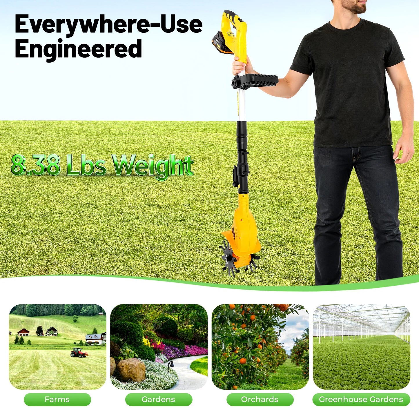 Bymaocar Cordless Handheld Tilling Machine For Farm Garden