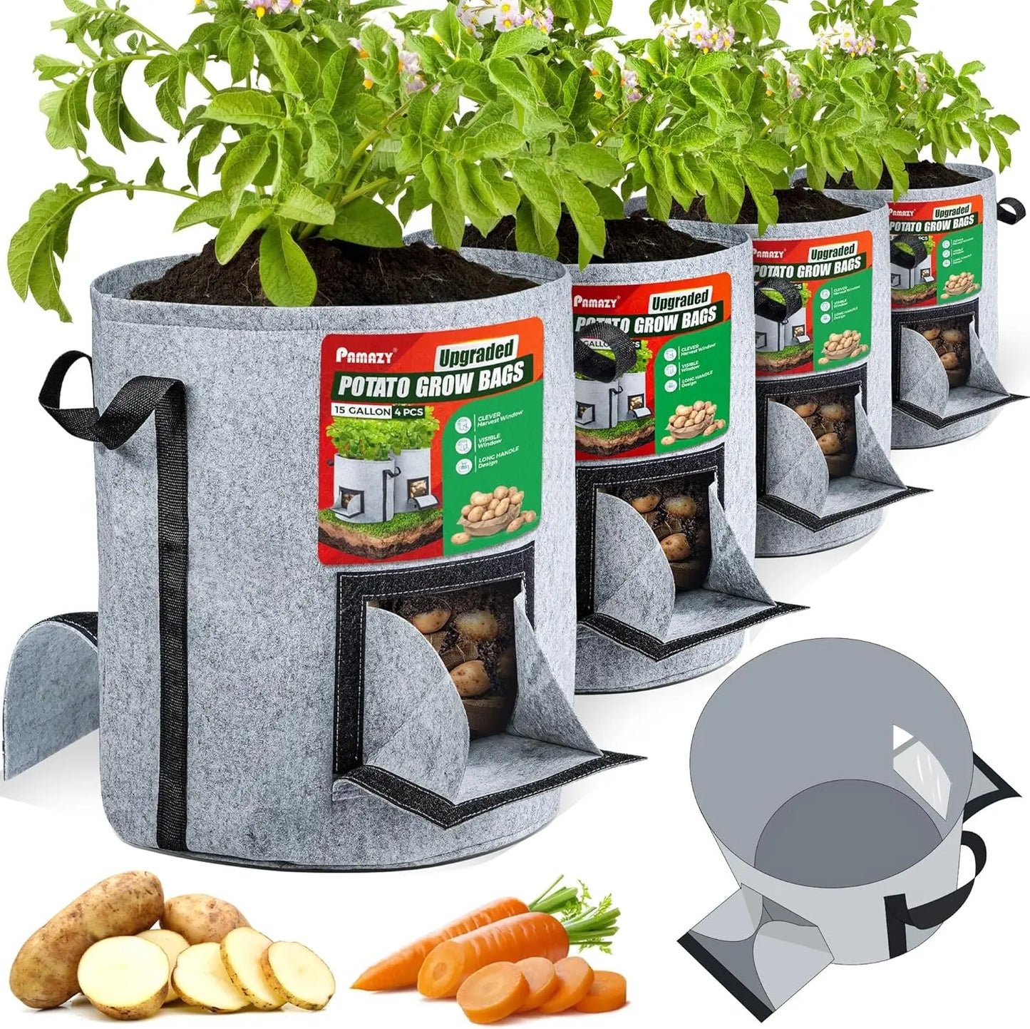 XMSJ Potato Grow Bags With Harvest Window For Garden Planting