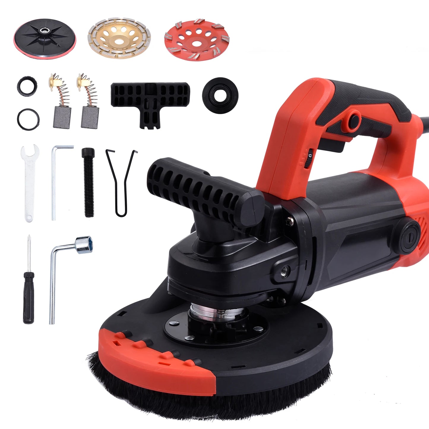 Concrete Grinder With Dust Shroud And Double Grip Electric Angle Kit