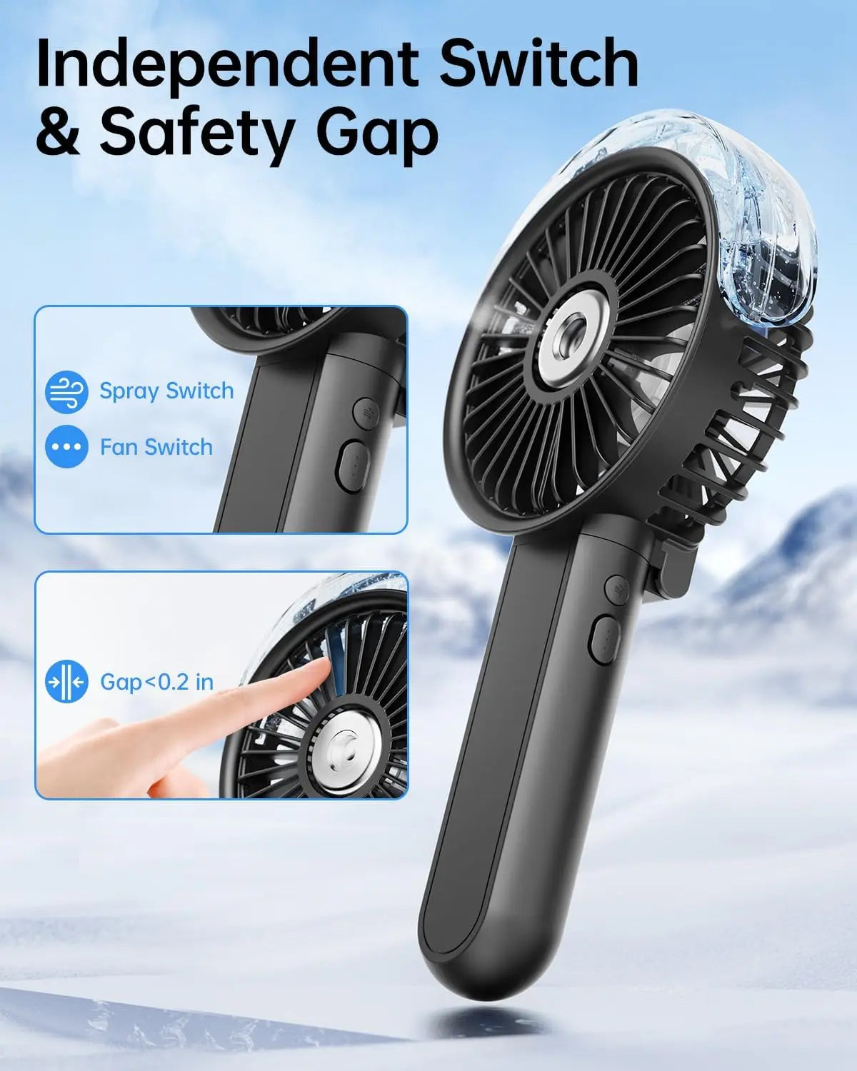 Foldable Misting Fan 180 Degree 3 Speeds USB Rechargeable