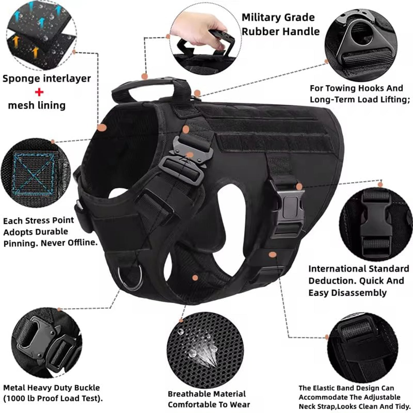 PETRAVEL CN Tactical Dog Harness Vest With Molle Pouches For Medium Large Dogs