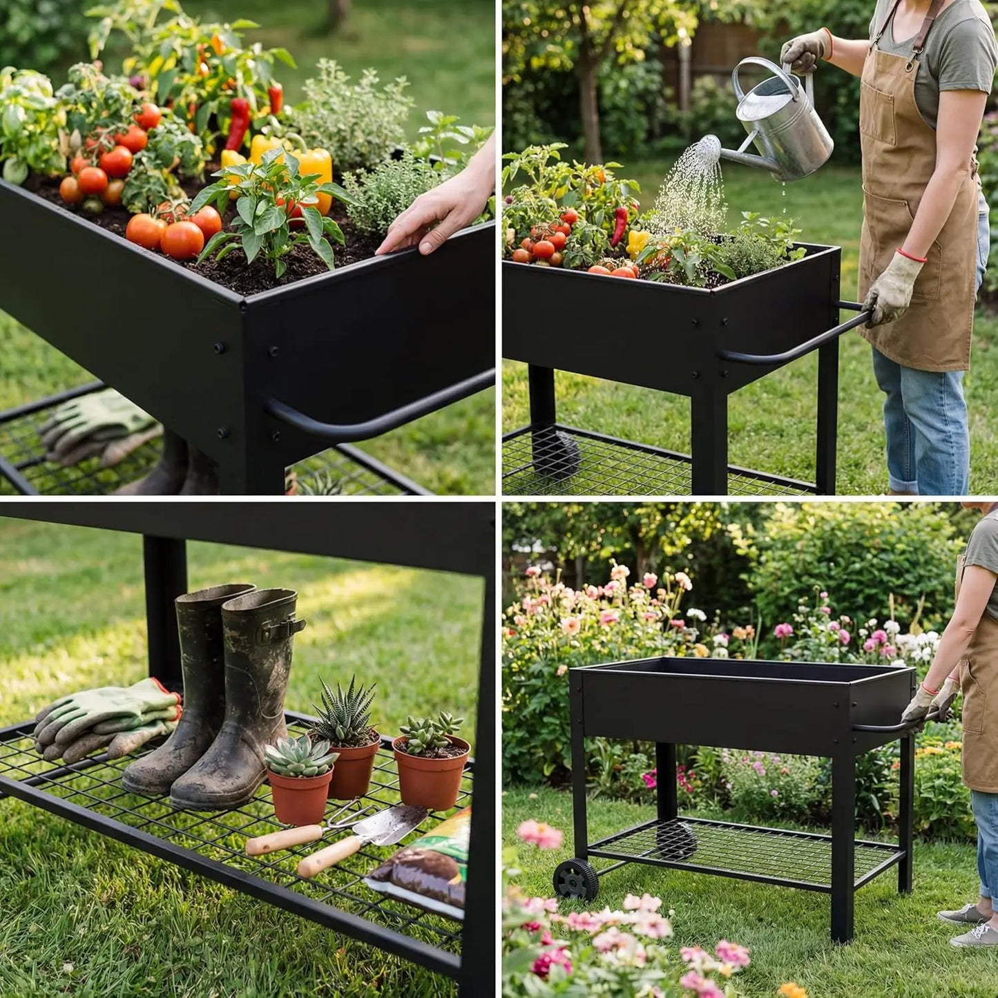 Raised Garden Bed with Legs and Wheels for Vegetables