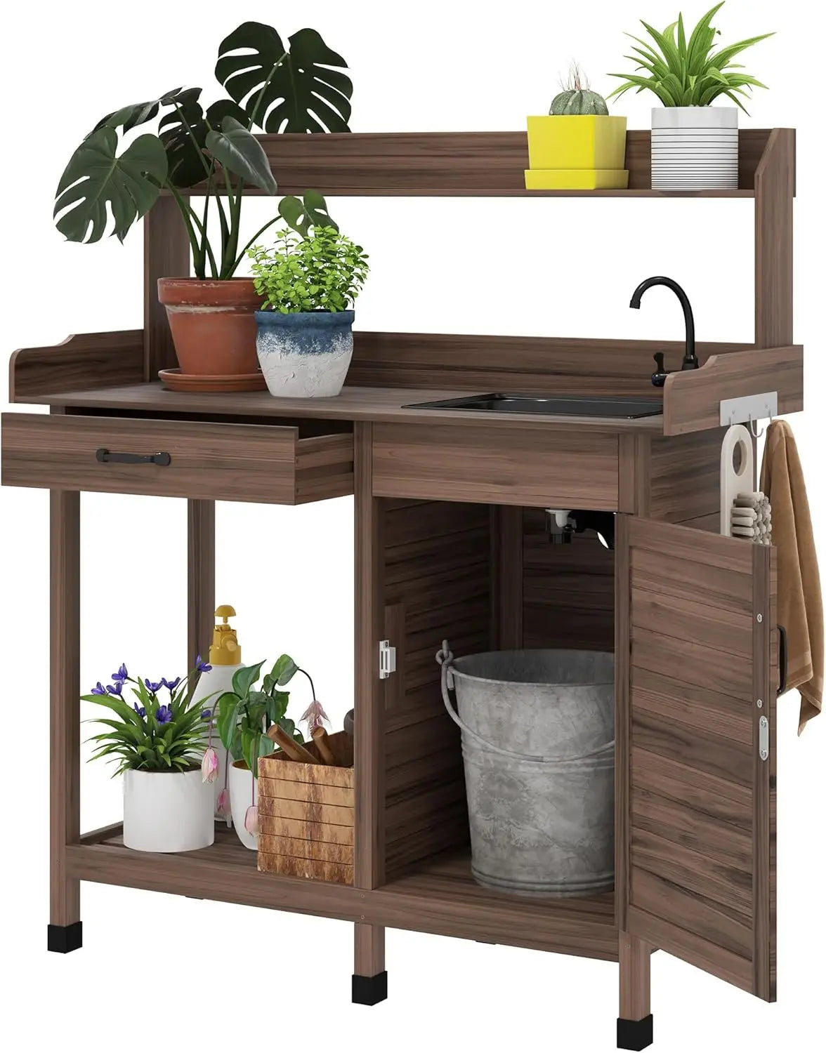 Potting Bench Table With Sink Outdoor Work Bench Storage Cabinet