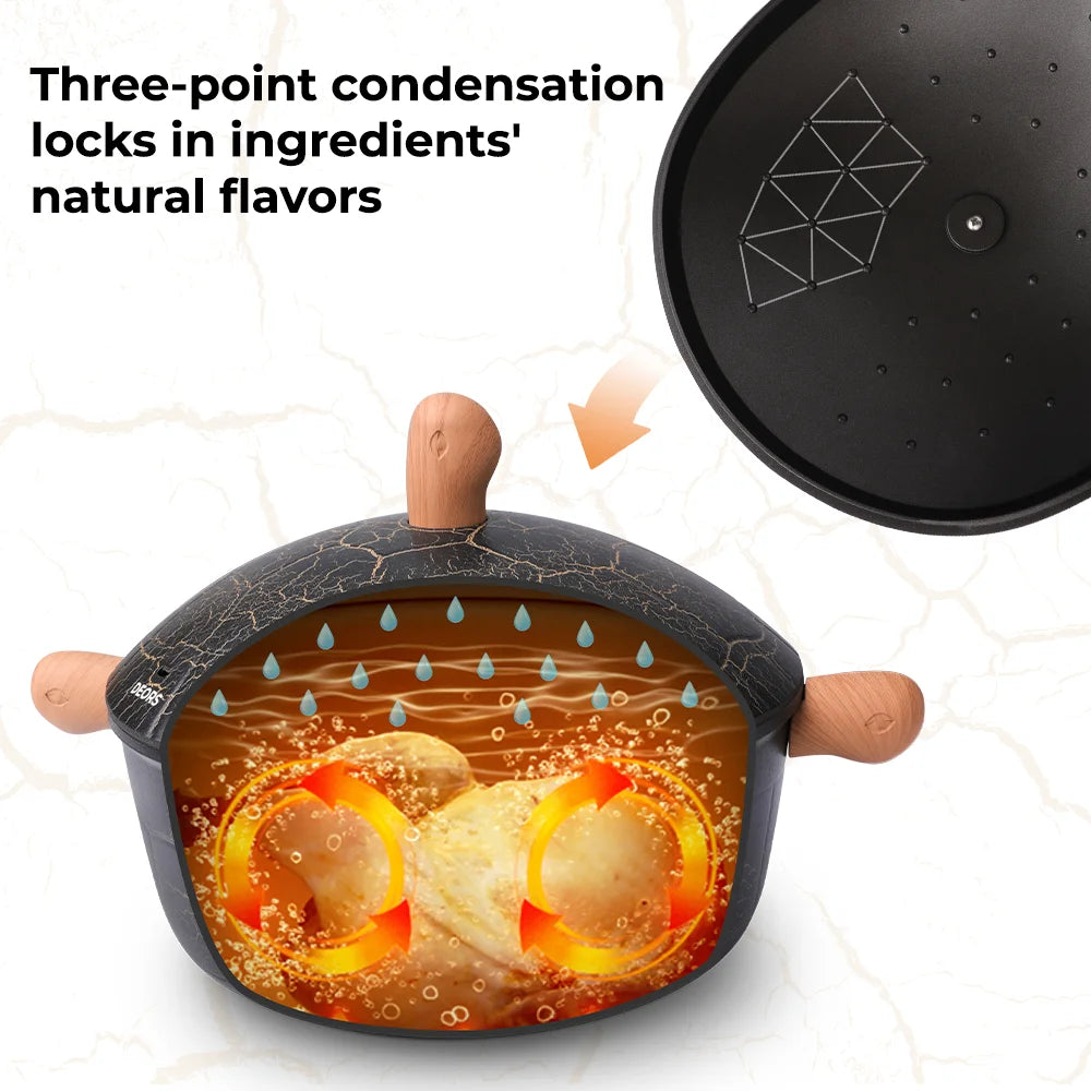 Turtle Crack Stone Non-Stick Cookware Set With Wooden Induction Compatible Pots And Pans
