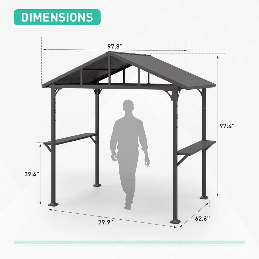 Hardtop BBQ Gazebo Iron Canopy With Smoke Vent Tool Hooks