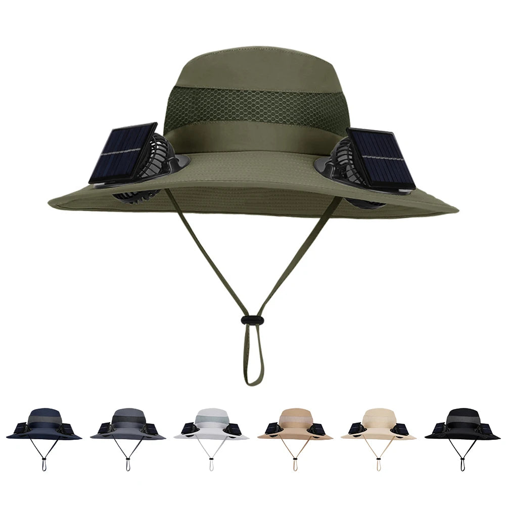 MOJOYCECN Solar Fan Hat With UV Protection Wide Brim Unisex