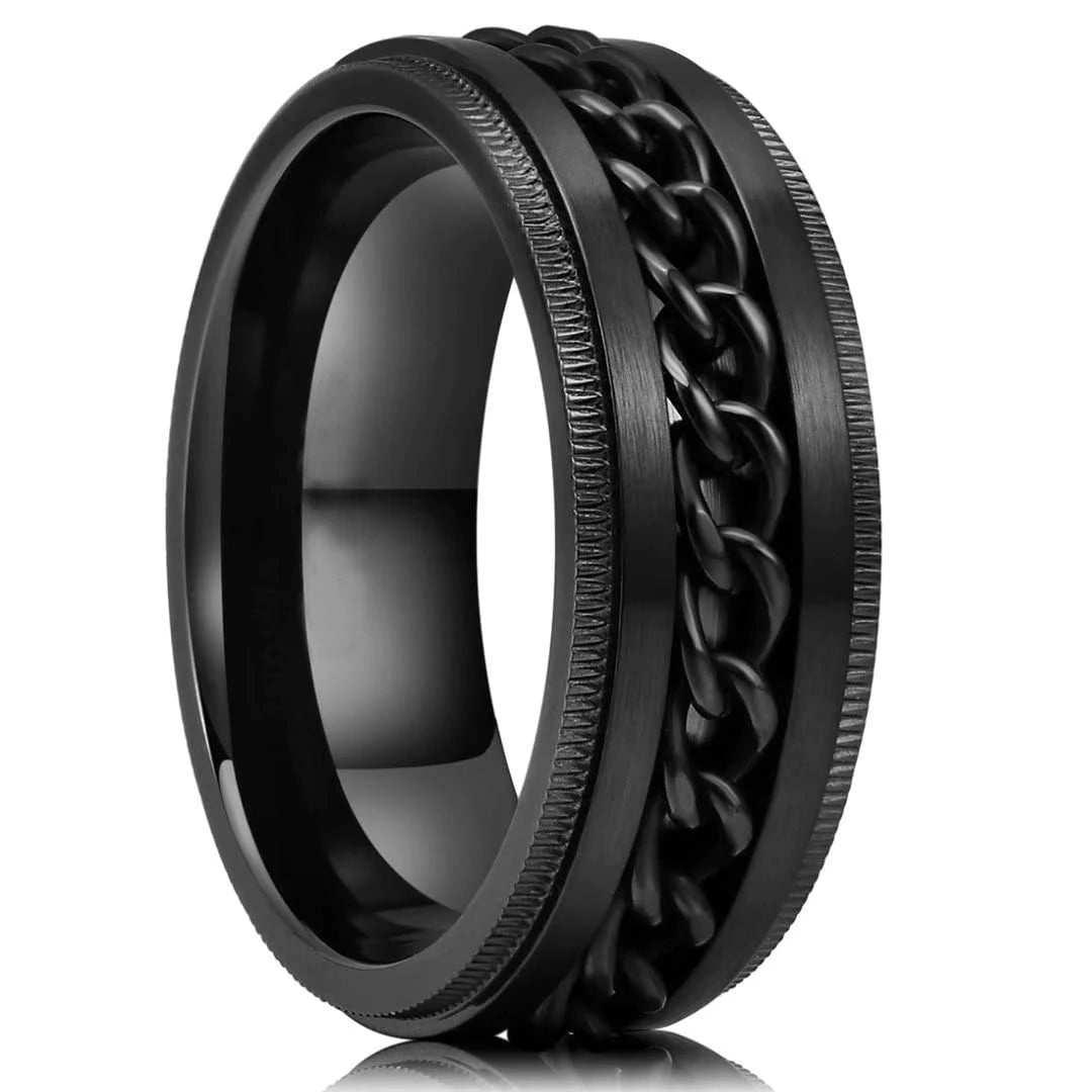 Rotating Titanium Steel Fidget Ring Chain Spinner For Men Rocker Jewelry