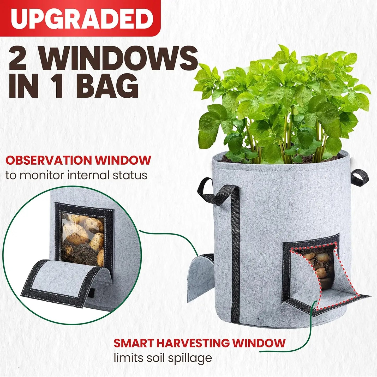 XMSJ Potato Grow Bags With Harvest Window For Garden Planting