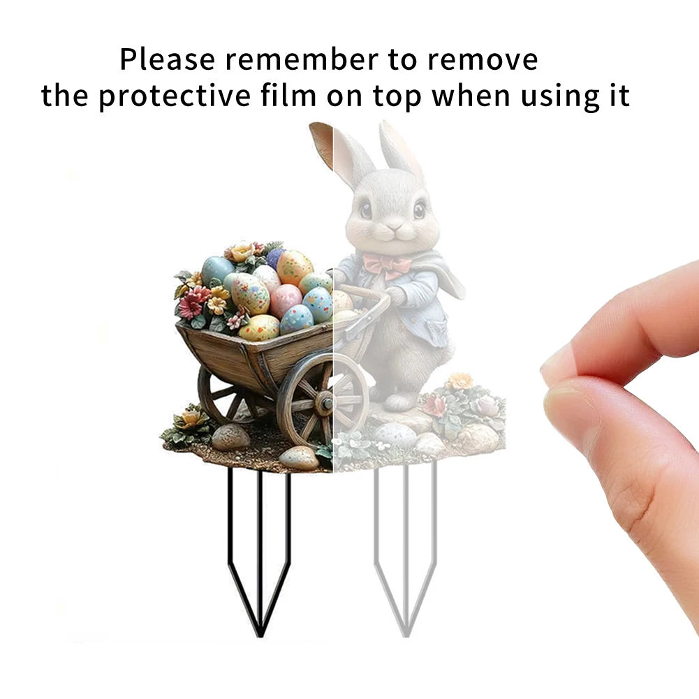 Shunmaii Easter Bunny Garden Stake Acrylic 2D Rabbit Sign