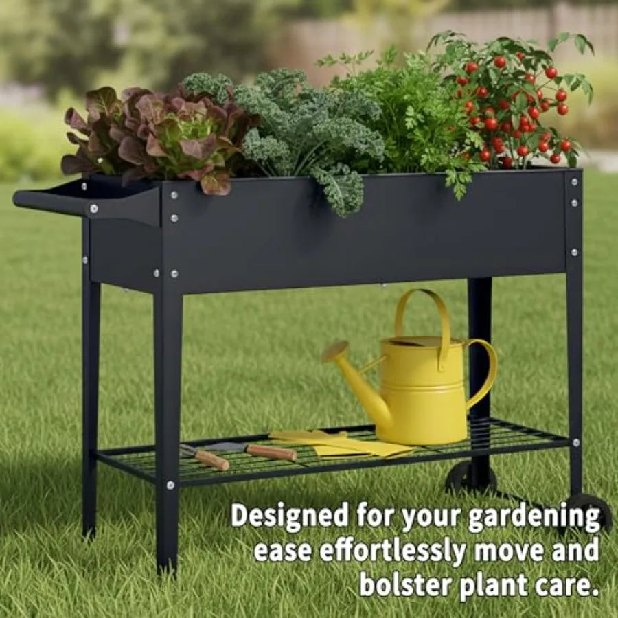 Raised Garden Bed With Wheel Planter Box For Outdoor Garden Patio