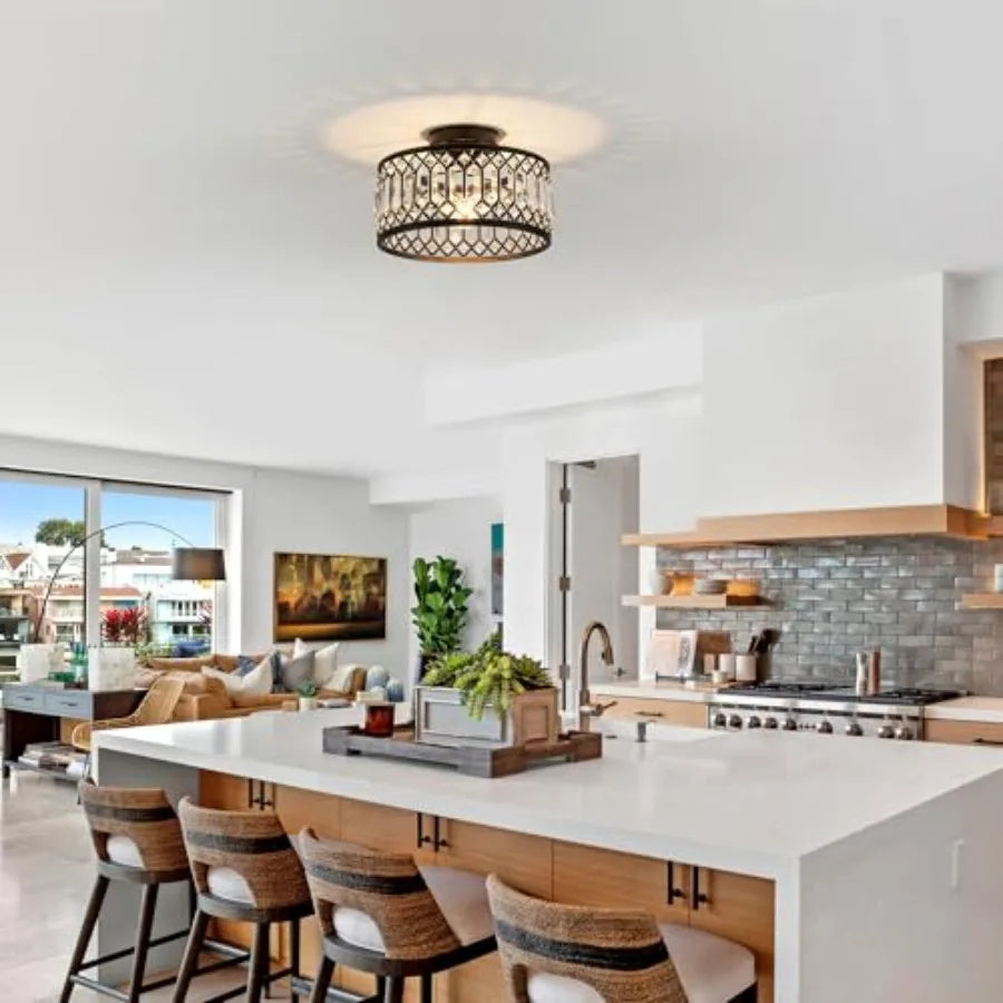Crystal Flush Mount Ceiling Light Fixture For Kitchen And Bath