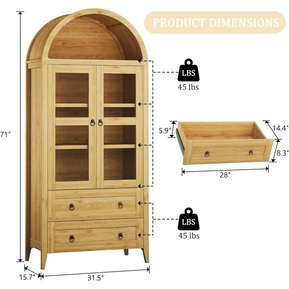 Arched Pantry Cabinet With LED Lights And Adjustable Shelves