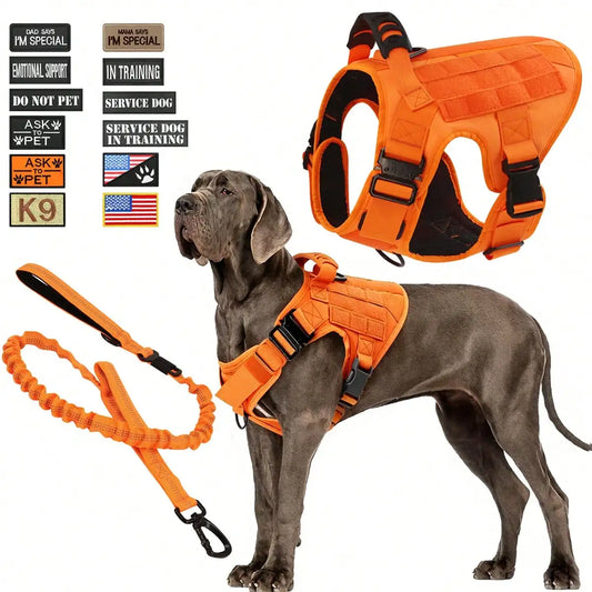 Waterproof Tactical Dog Harness Leash With 12 Patch Set