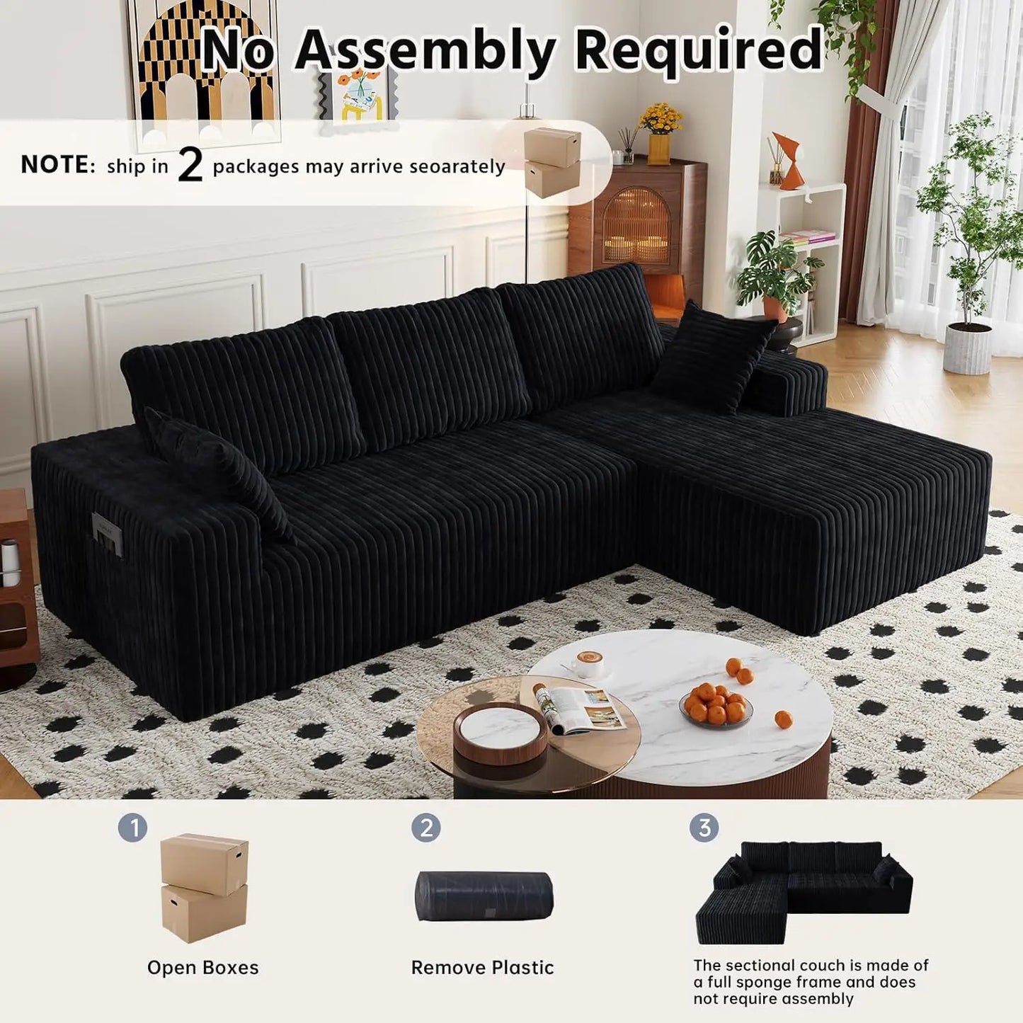 Modular Sectional Sofa With L Chaise And Corduroy Comfort