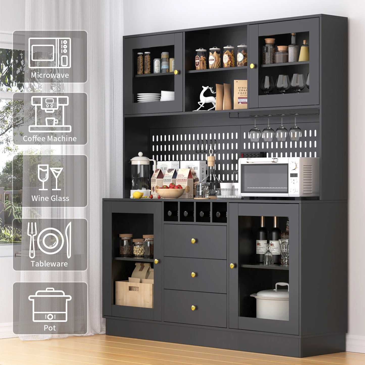 VOWNER Pantry Cabinet Kitchen Storage Freestanding Buffet Hutch