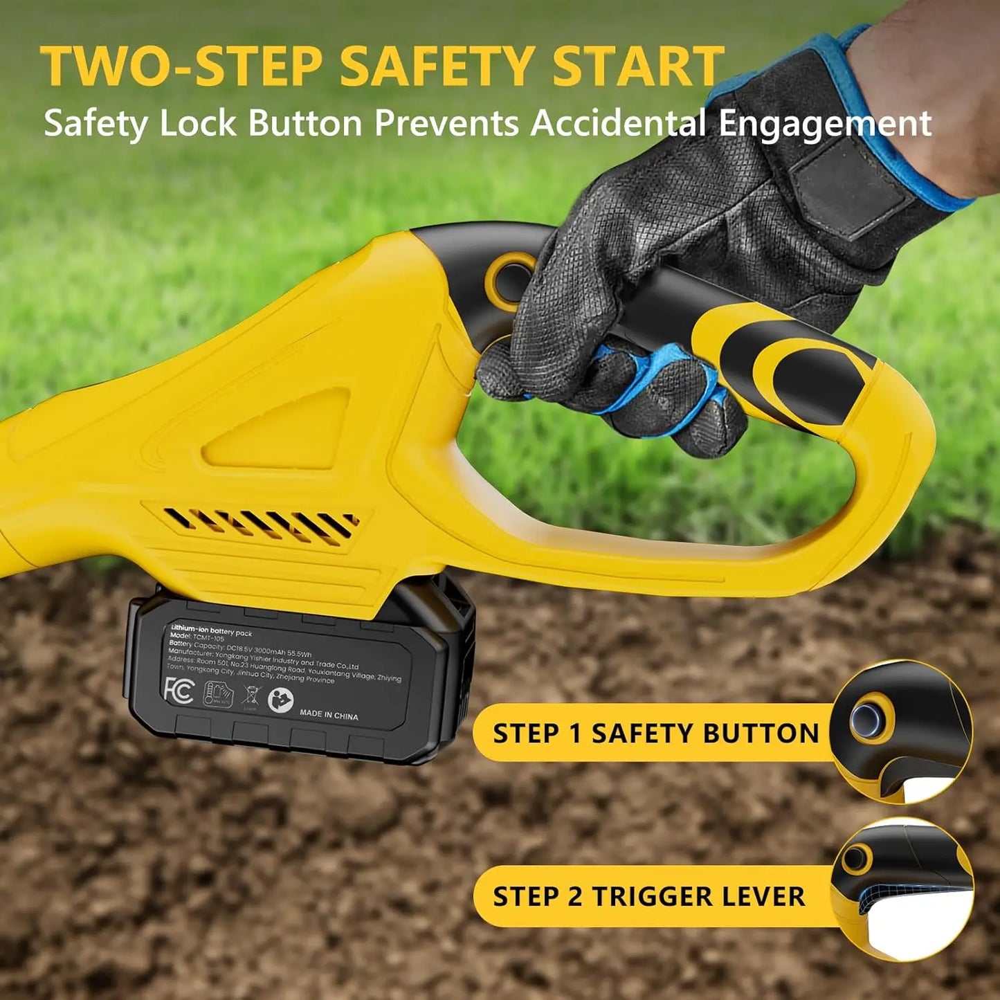21V Cordless Garden Tiller With 2 Batteries And Fast Charger