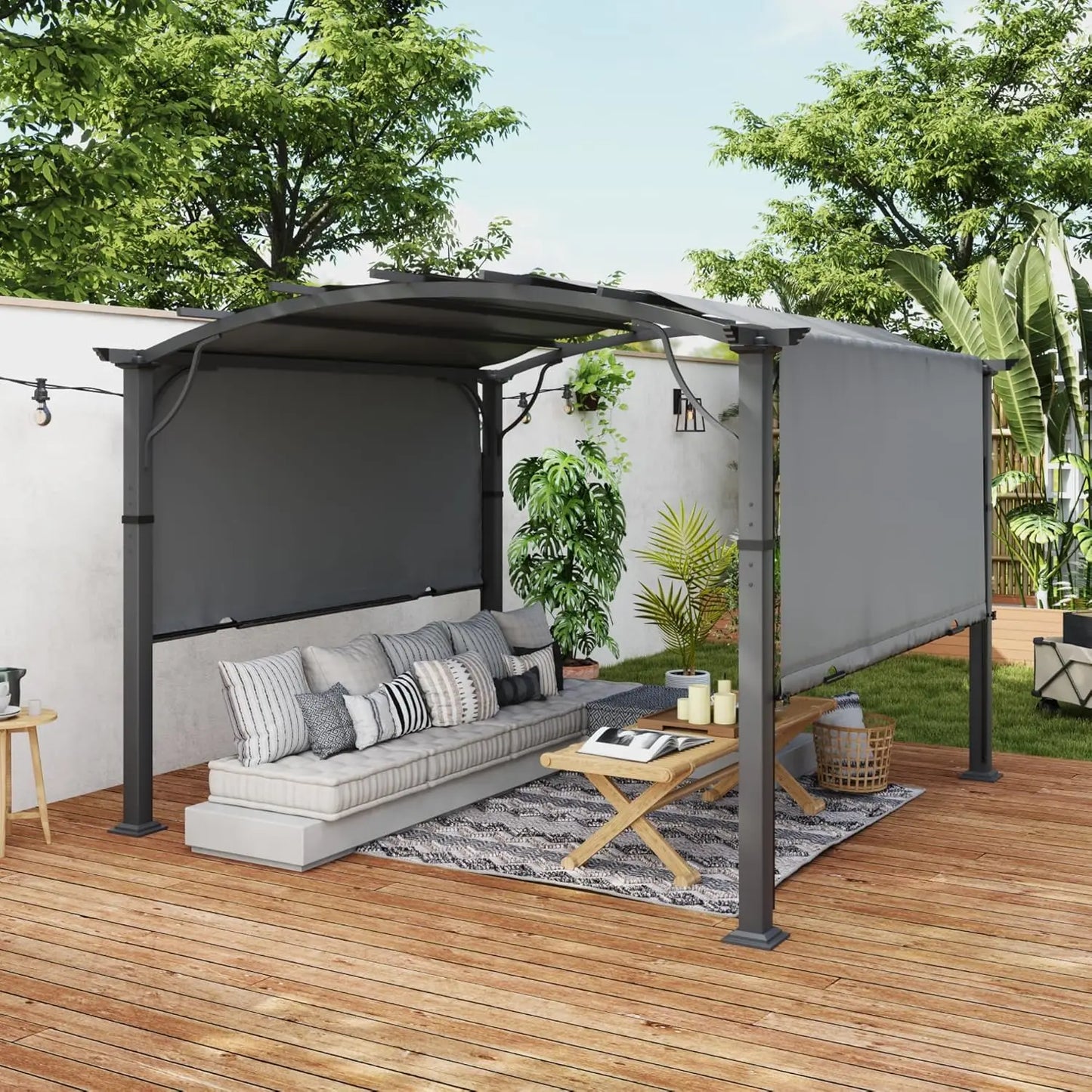 Arched Outdoor Pergola For Deck With Canopy And Aluminum Frame