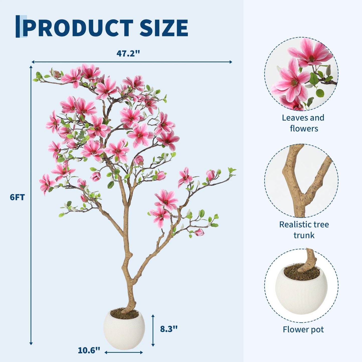 HiMISSCN Lifelike Magnolia Tree Home Decor Silk Plant In Pot