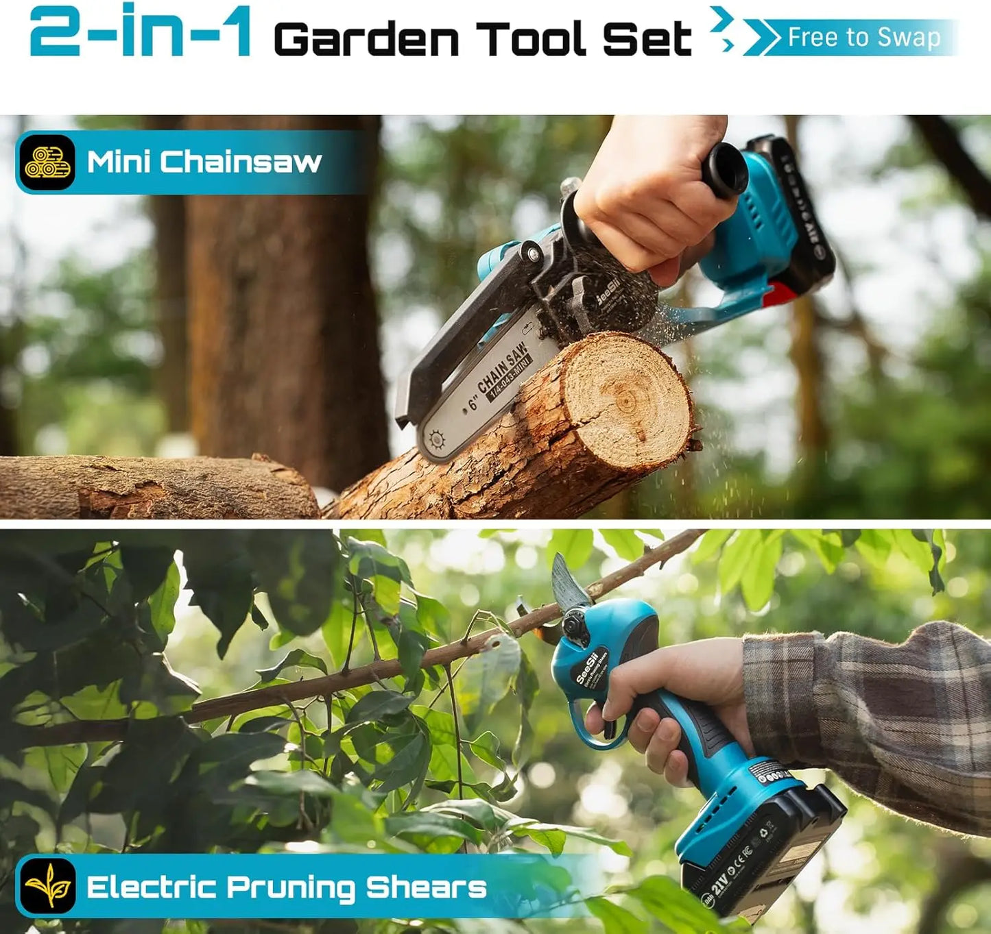 Seesii Brushless Cordless Chainsaw And Pruning Shears Combo