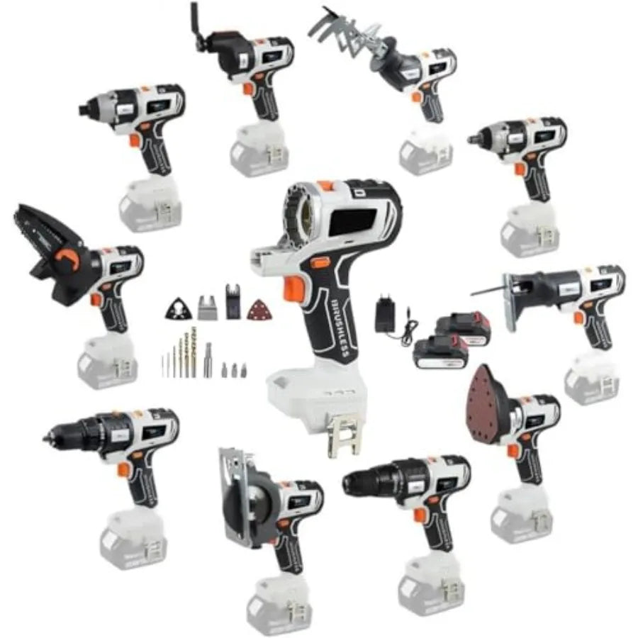 NONEDIY Cordless Power Tool Combo Kit 10 in 1 Woodworking
