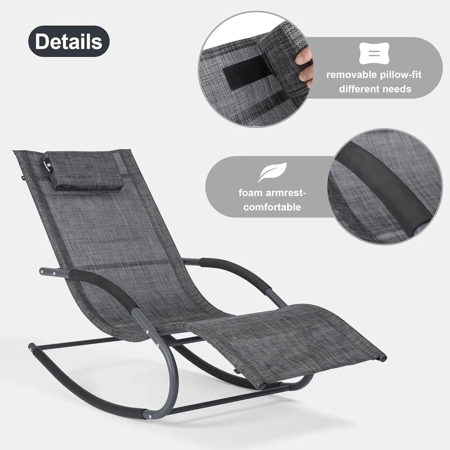 XMSJ Outdoor Zero Gravity Pool Chair With Removable Headrest