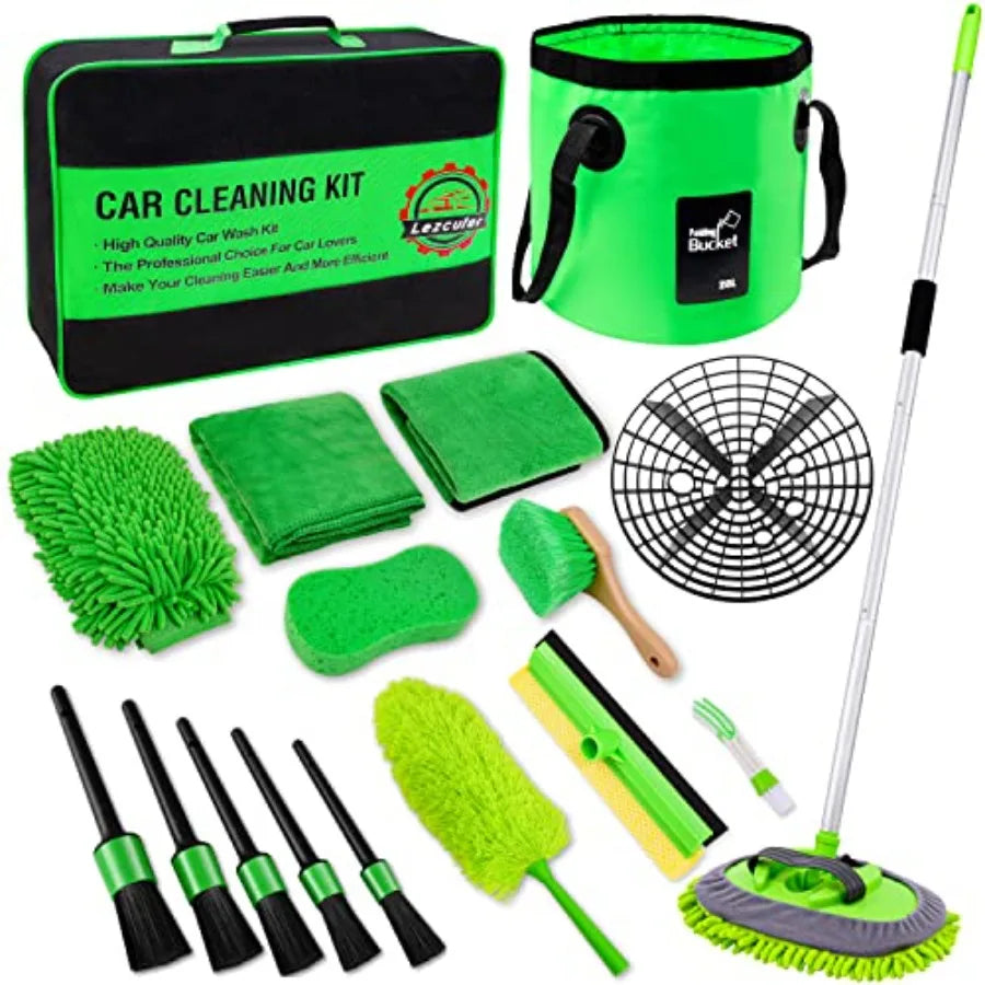 17 Piece Car Wash Kit With Extended Reach Brush Set