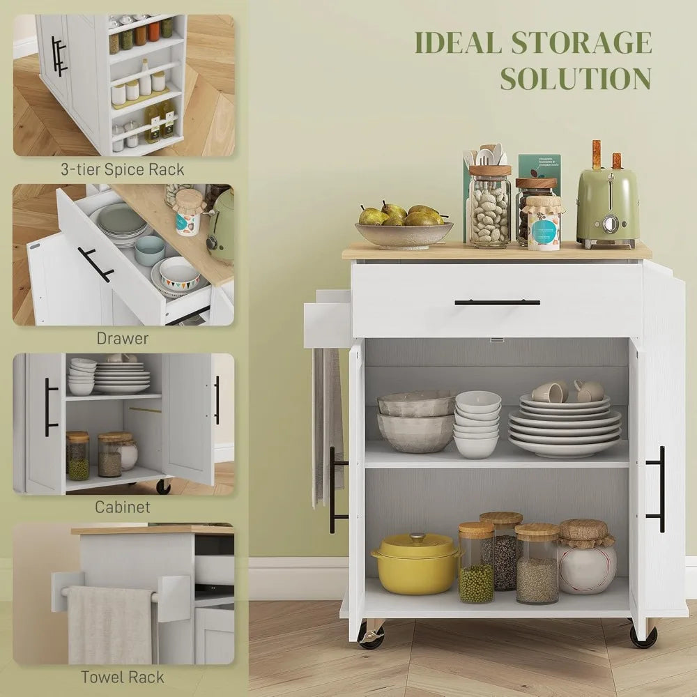 Kitchen Island With Storage Rolling Cart USB Ports Outlets