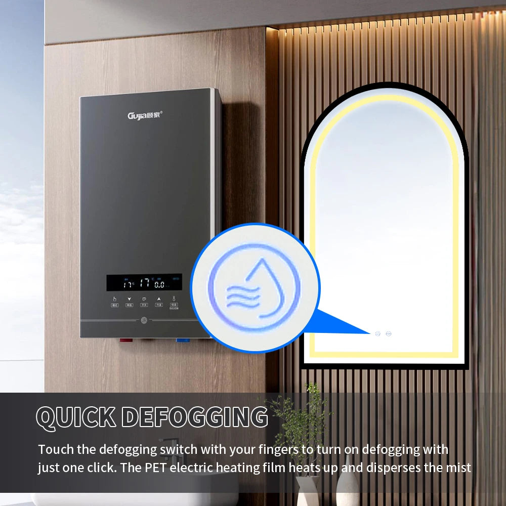 Arched LED Bathroom Mirror Anti Fog Wall Mounted Vanity Lighted