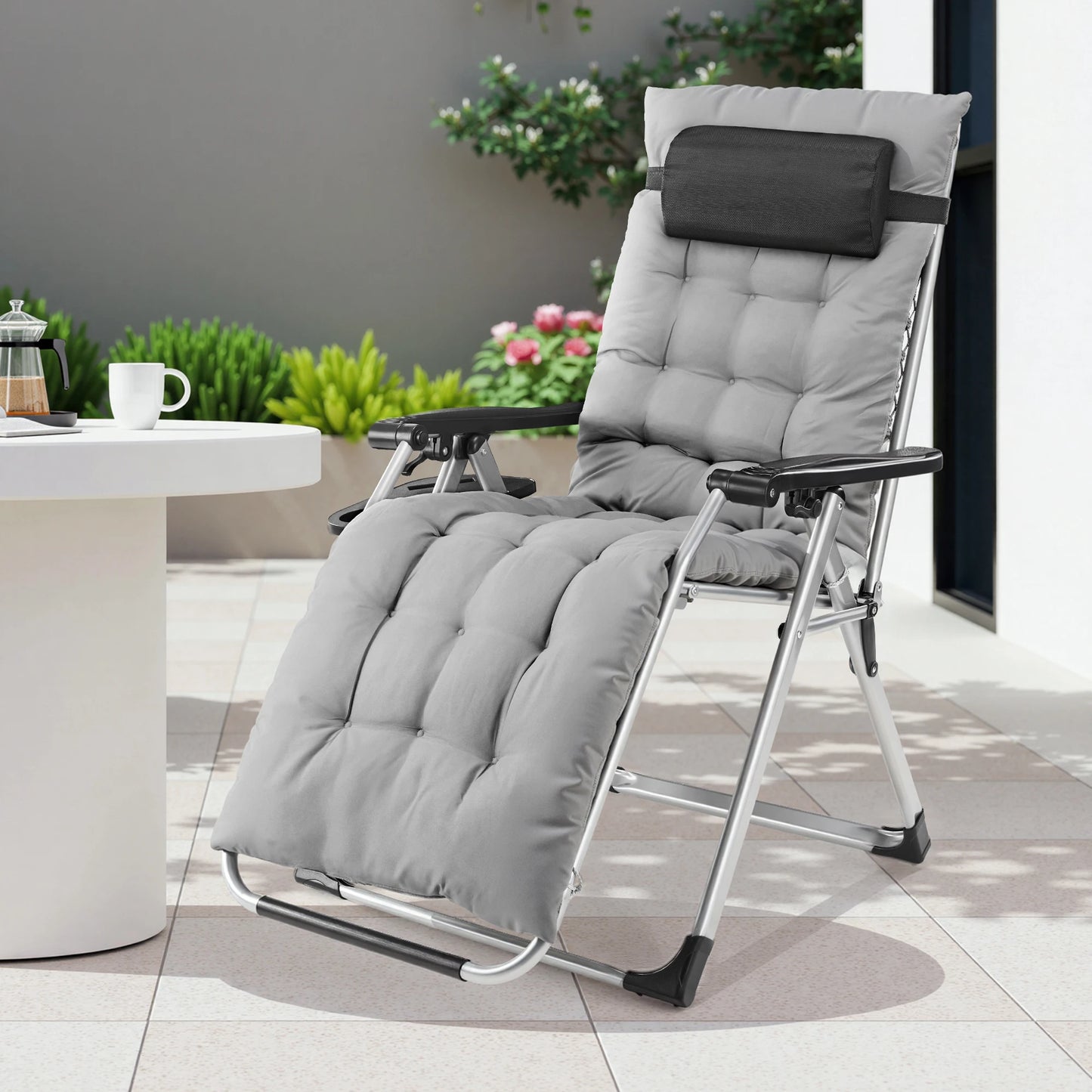 JHK Zero Gravity Recliner Outdoor Folding Lounge Chair With Cup Holders