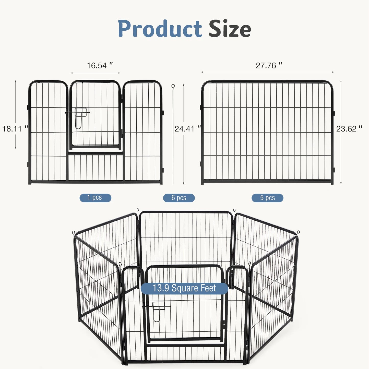 JHK 6 Panel Foldable Metal Dog Playpen Indoor Outdoor Pet Fence