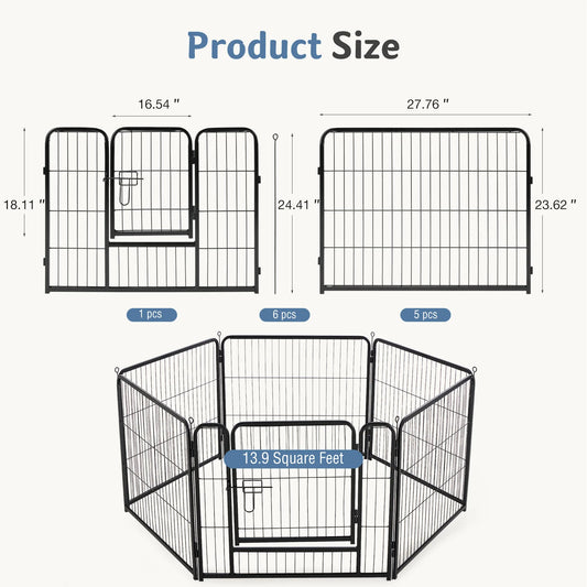 JHK 6 Panel Foldable Metal Dog Playpen Indoor Outdoor Pet Fence