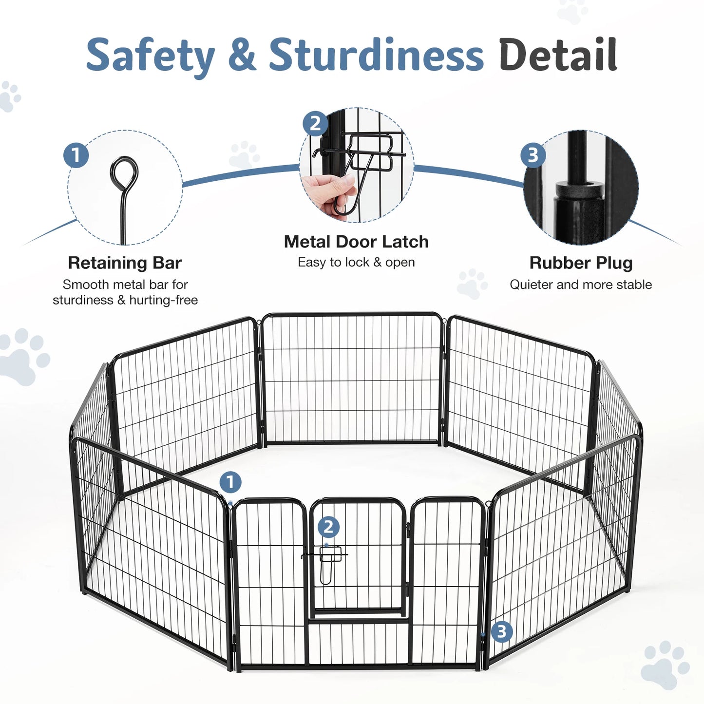 JHK Metal Dog Playpen 8 Panel Fence For Indoor Outdoor Use