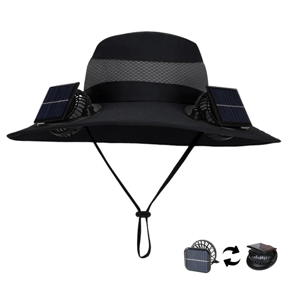 MOJOYCECN Solar Fan Hat With UV Protection Wide Brim Unisex