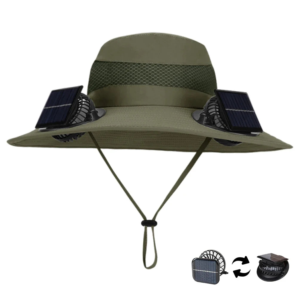 MOJOYCECN Solar Fan Hat With UV Protection Wide Brim Unisex