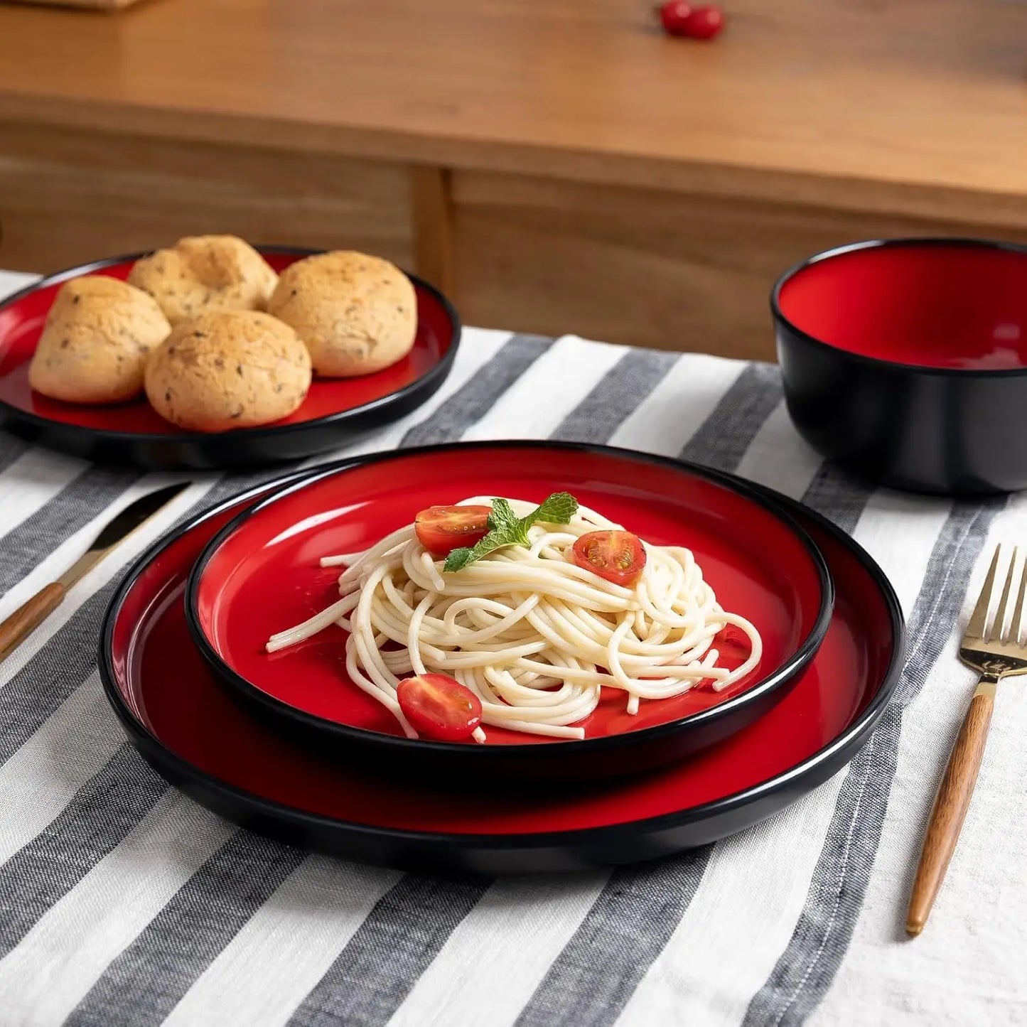 Melamine Modern Dinnerware Set Plates and Bowls for Four