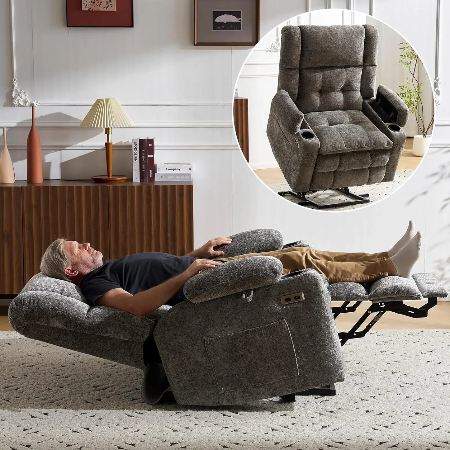 Dual Motor Lift Recliner With Massage And Heat Function
