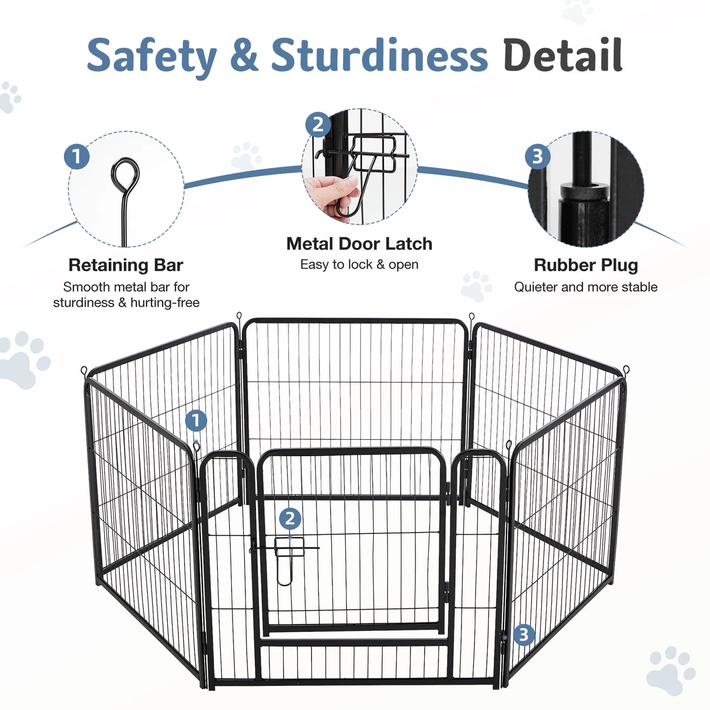 JHK 6 Panel Foldable Metal Dog Playpen Indoor Outdoor Pet Fence