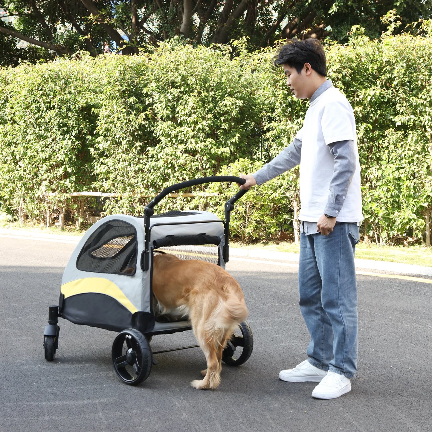 Breathable Foldable Four Wheel Portable Dog Stroller For All Breeds