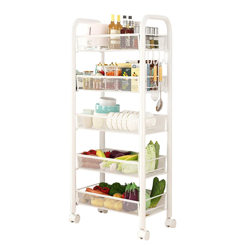 HiMISS 5 Tier Rolling Storage Organizer With Wheels Mobile Cart