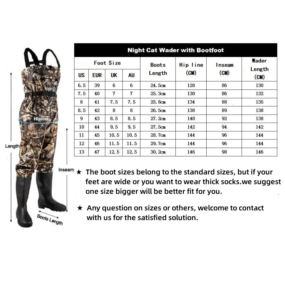 Night Cat Waterproof Chest Waders Bootfoot For Men And Women