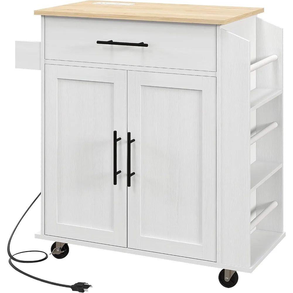 Kitchen Island With Storage Rolling Cart USB Ports Outlets