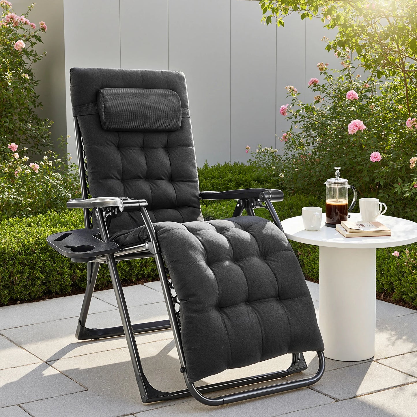JHK Zero Gravity Recliner Outdoor Folding Lounge Chair With Cup Holders
