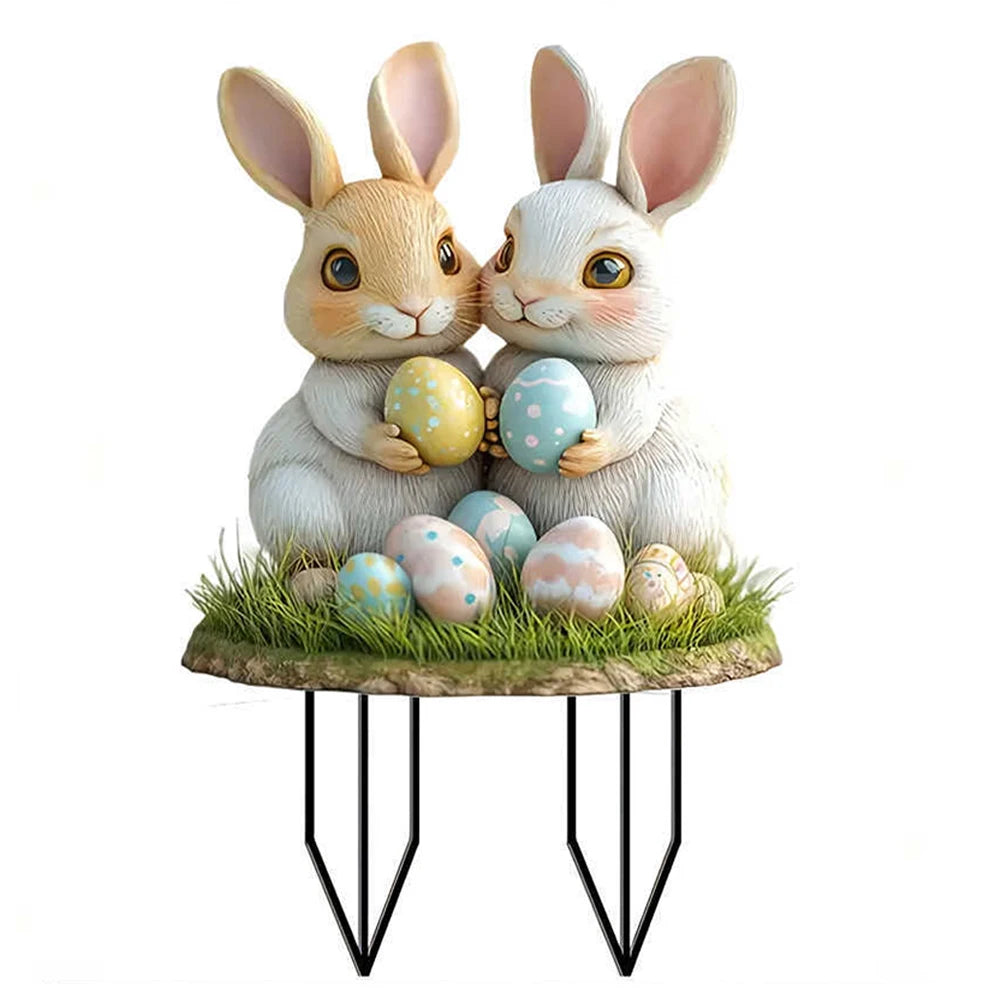 Shunmaii Easter Bunny Garden Stake Acrylic 2D Rabbit Sign