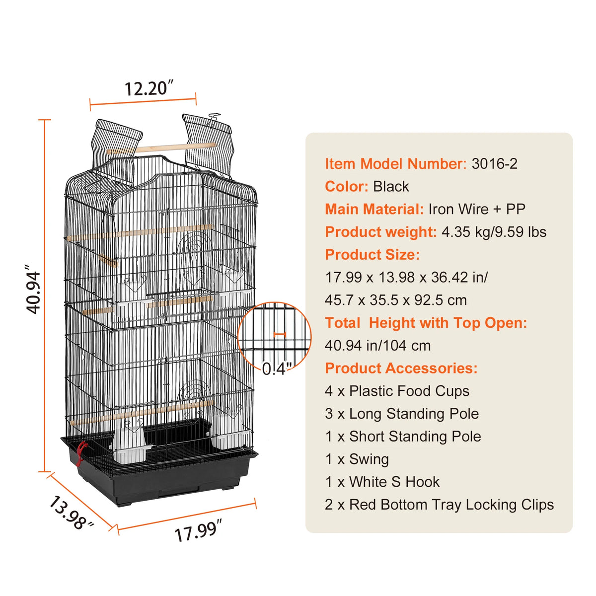 Hanging Open Top Parrot Bird Cage With Swing And Perch