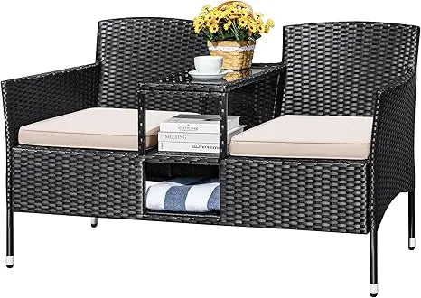 Outdoor Patio Loveseat Modern Rattan Conversation Set Cushions