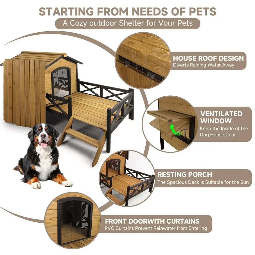 Weatherproof Elevated Outdoor Dog House With Porch Deck