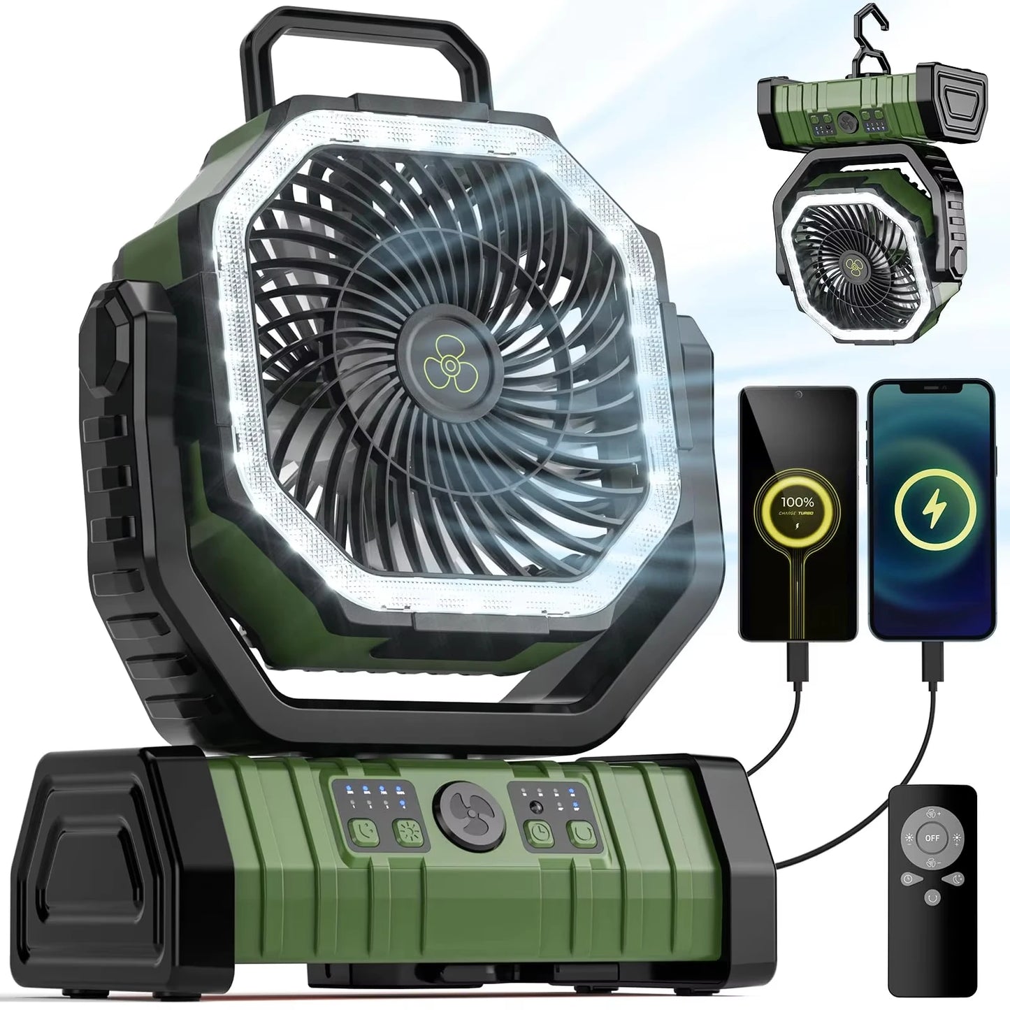 Camping Fan 20000mAh Battery Powered Rechargeable LED Light Tent Fan