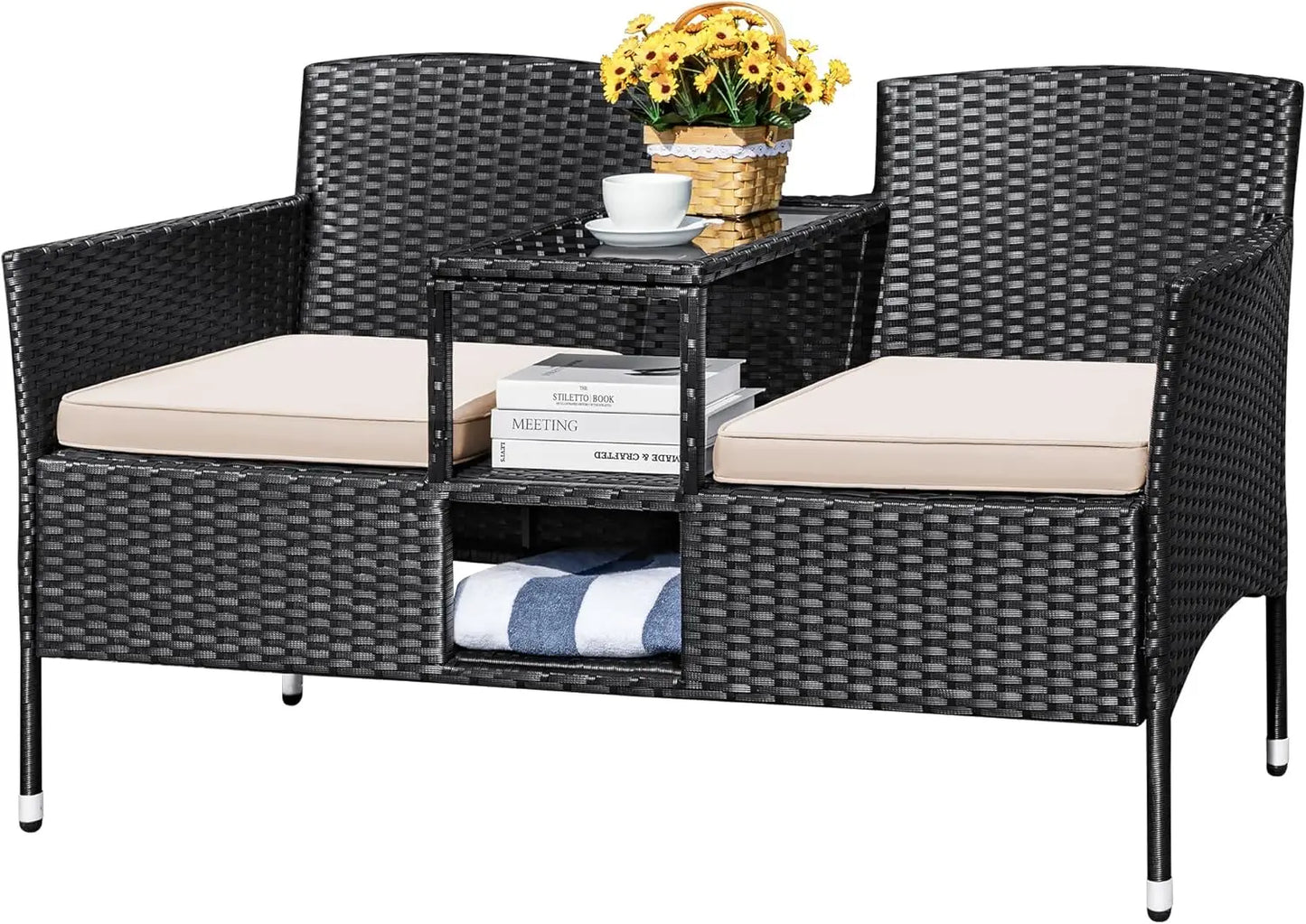 Outdoor Patio Loveseat Modern Rattan Conversation Set Cushions