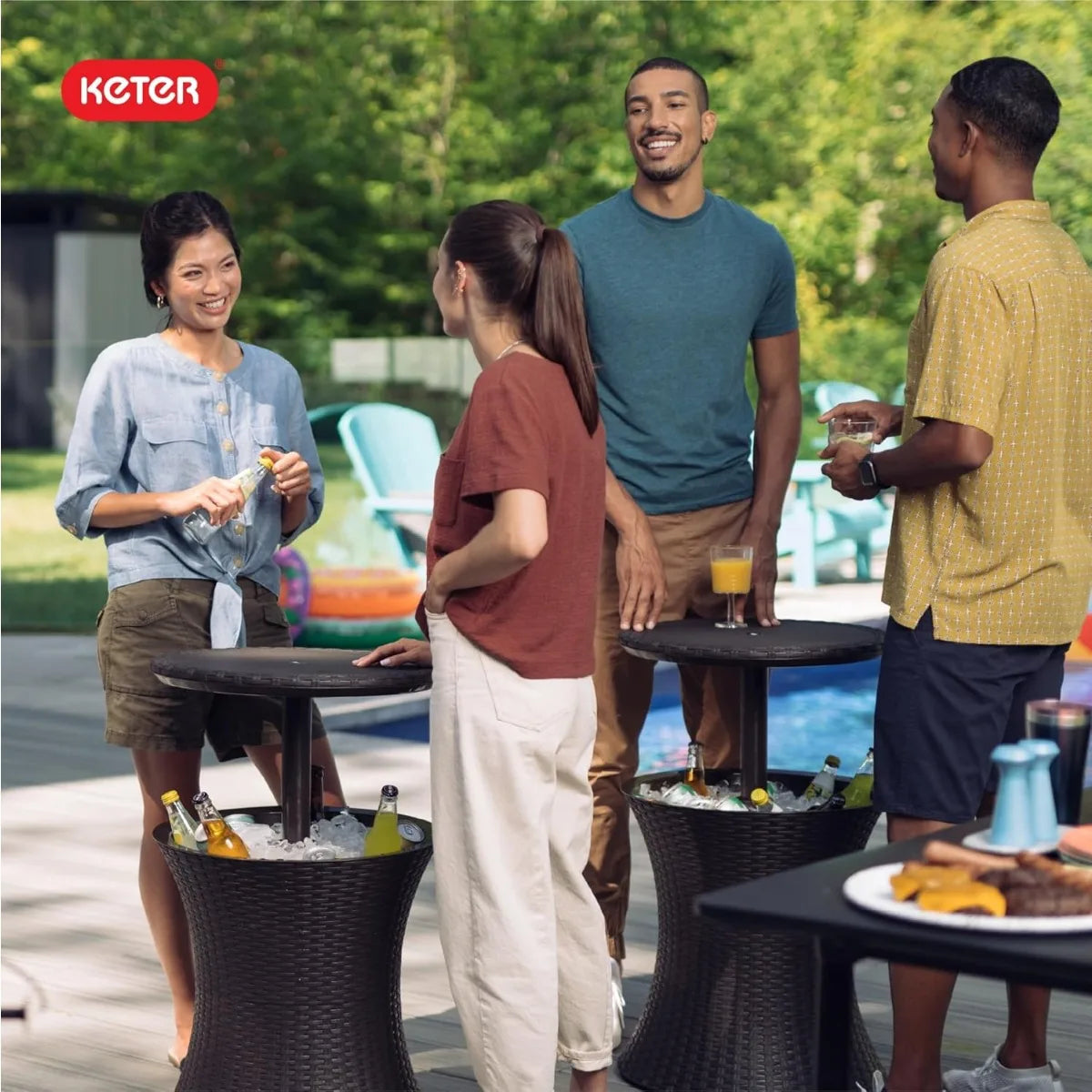 XIUWO Outdoor Bar Table With Hidden Cooler For Patio Parties
