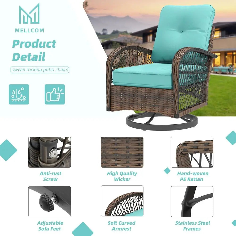 Outdoor Patio Furniture Set With Swivel Rockers Wicker Cushions Glass Table